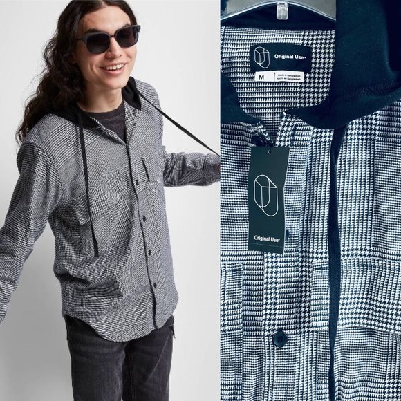 Original Use Mens Medium Long Sleeve Button Down Shirt Hoodie Plaid Soft Adult - Picture 1 of 9
